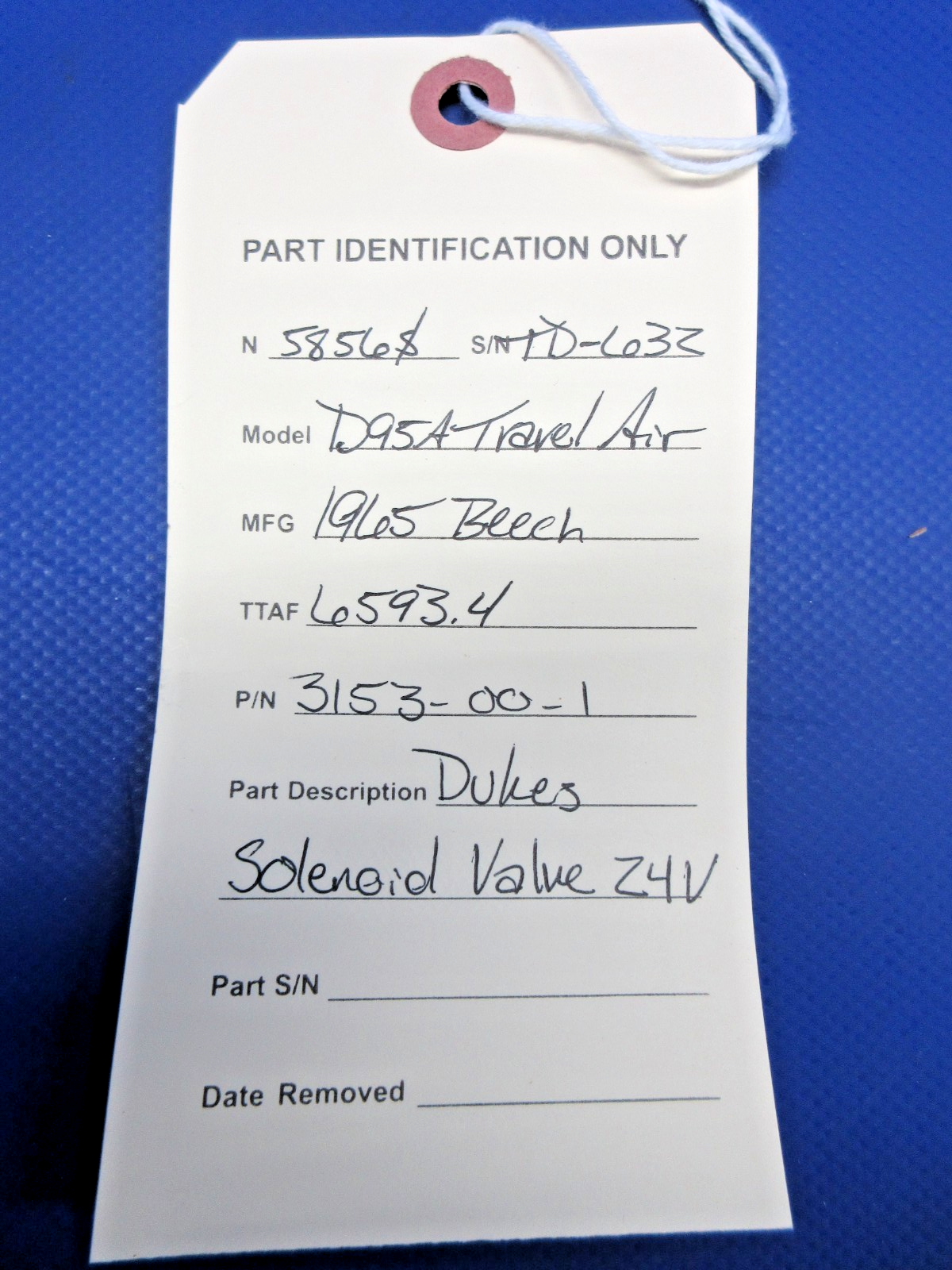 Beech D95A Travel Air Dukes Solenoid Valve 24V P/N 3153-00-1 TESTED (0326-792)10