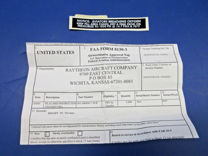 Beech King Air B200 Assorted Decals P/N 101-560096-7 NOS (0426-801)2