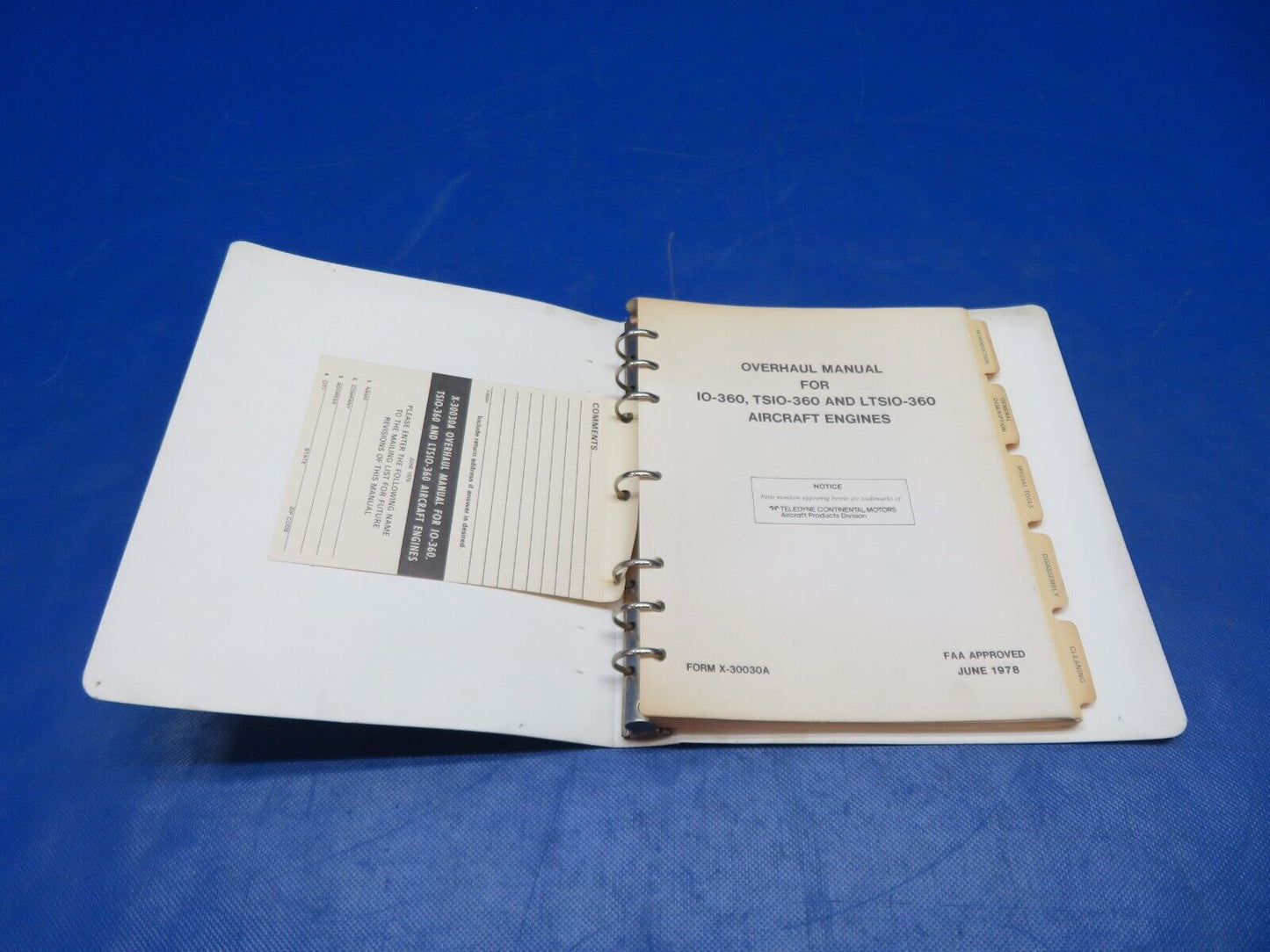 Continental IO-360, TSIO-360, LTSIO-360 OH & Parts Manual X-30031A (1024-201)