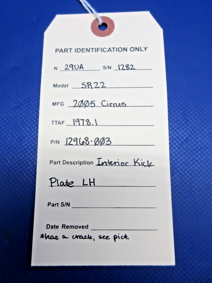 Cirrus SR22 Interior Kick Plate LH P/N 12968-003 (0926-814)12