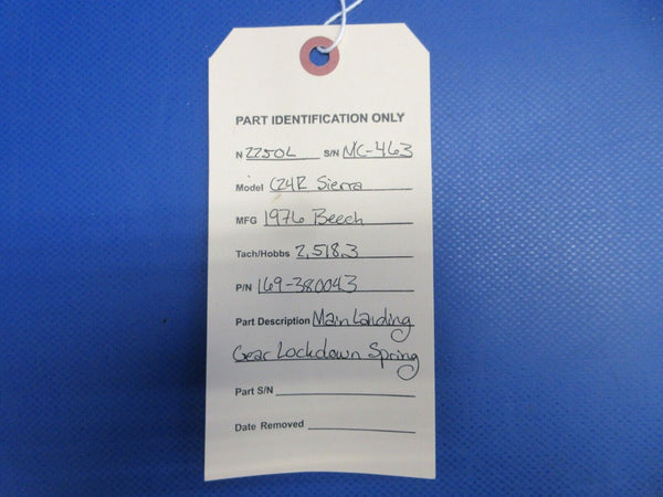 Beech C24R Sierra Main Landing Gear Lockdown Spring P/N 169-380043 (0524-1855)