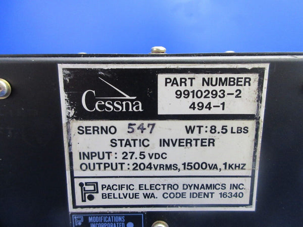 Cessna Pacific Electro Dynamics Static Inverter 27.5V P/N 9910293-2 (1224-753)