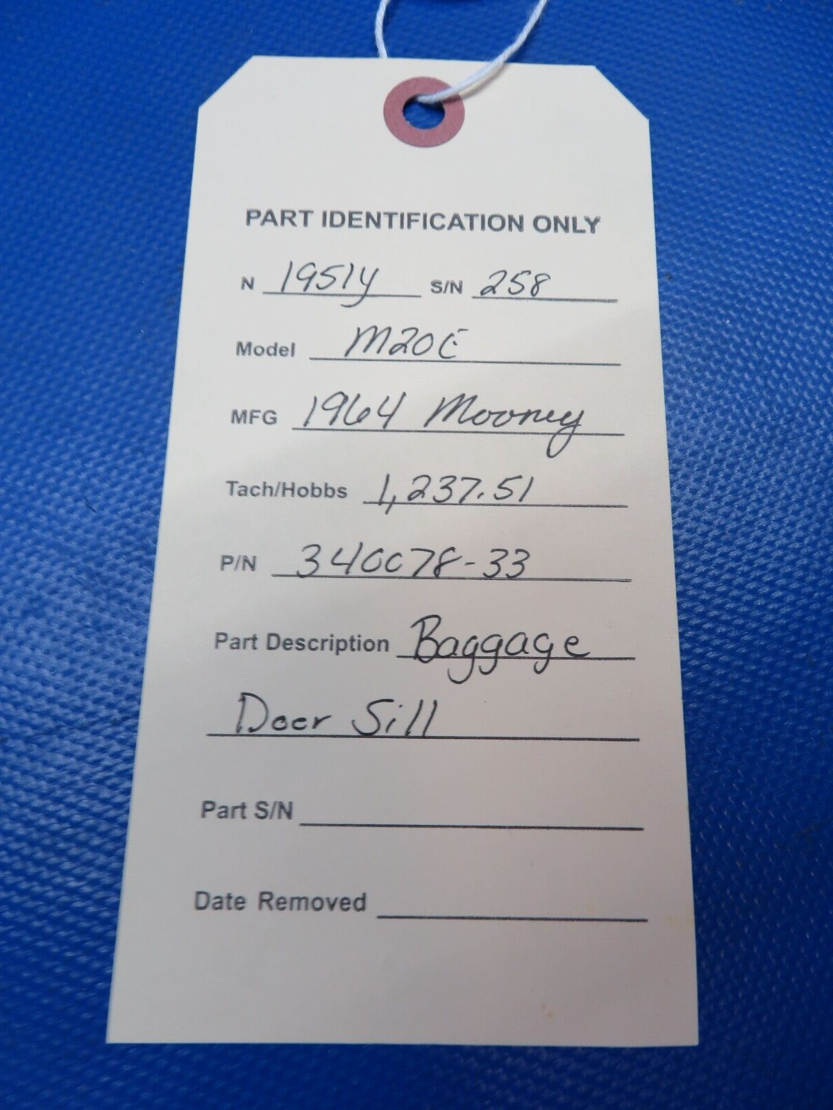 Mooney M20E Baggage Door Sill P/N 340078-33 (0824-1718)