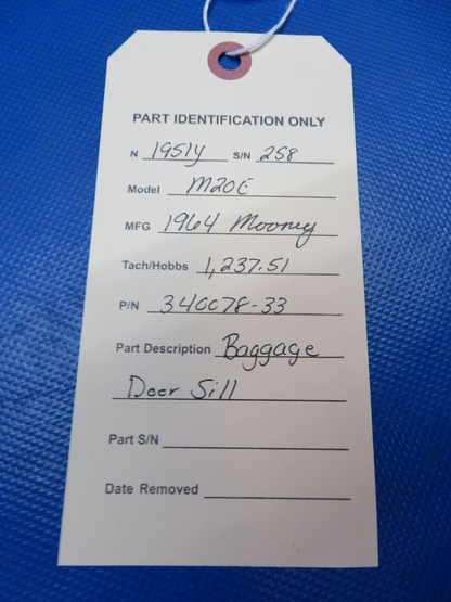 Mooney M20E Baggage Door Sill P/N 340078-33 (0824-1718)