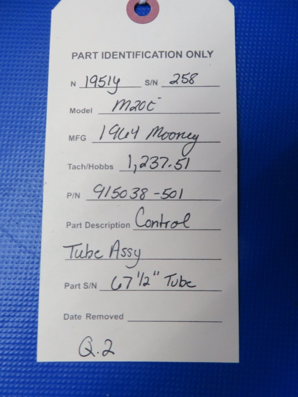 Mooney M20 / M20E Control Tube Assy P/N 915038-501 (0524-161)