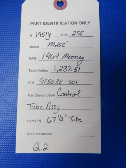 Mooney M20 / M20E Control Tube Assy P/N 915038-501 (0524-161)