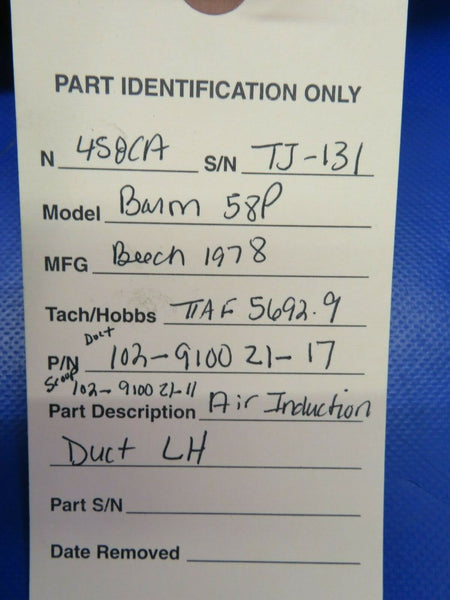 Beech Baron 58P Air Induction Duct & Scoop LH 102-910021-17 (0420-42)