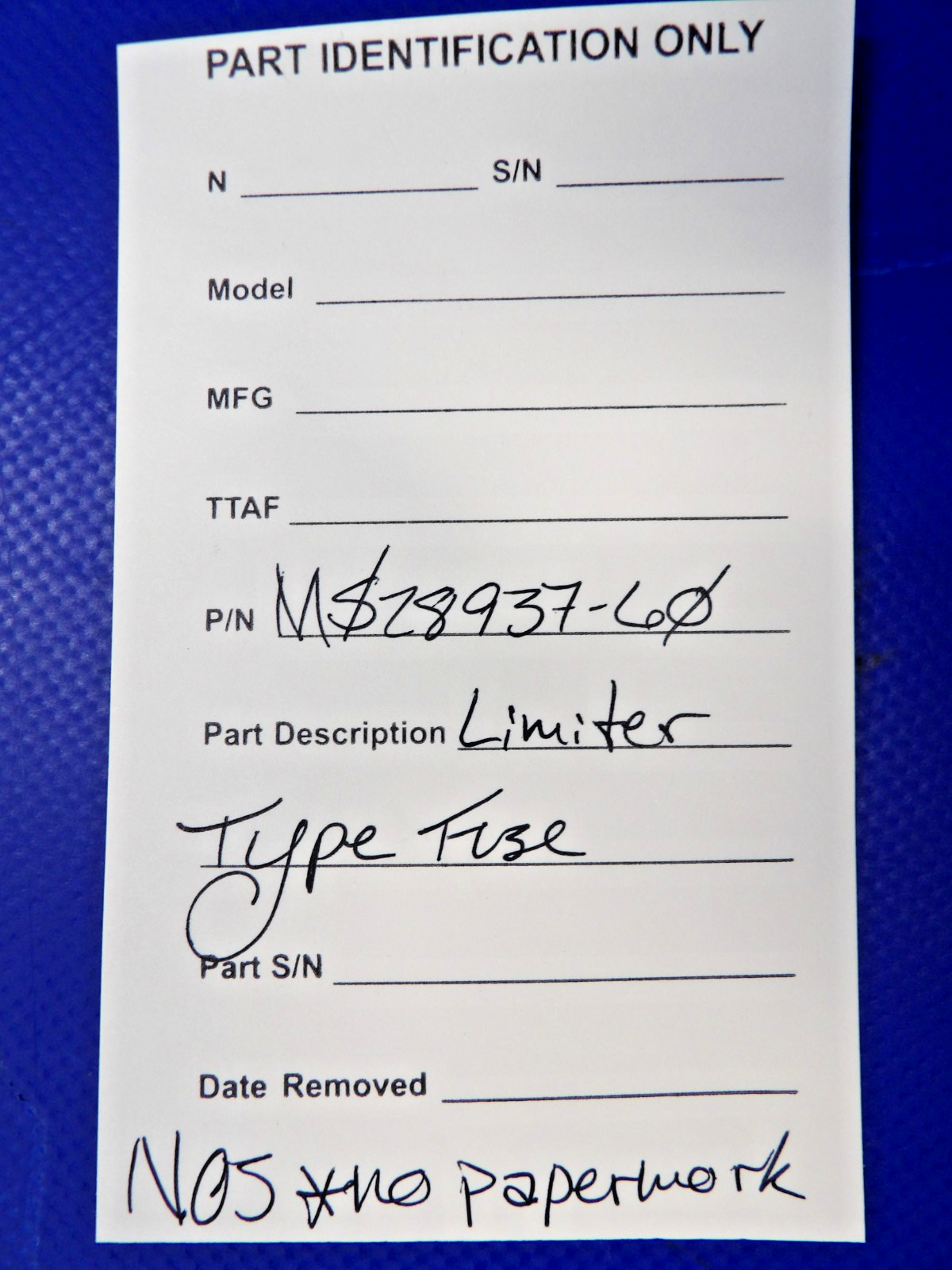 Limiter Type Fuse P/N MS28937-60 NOS (0426-1281)8
