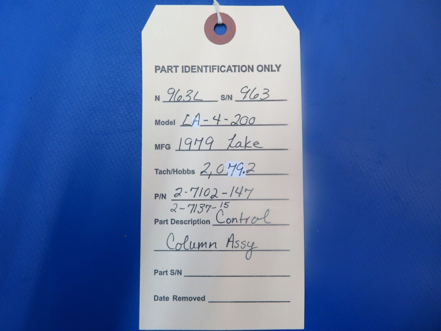 Lake LA-4-200 Control Column Assy P/N 2-7102-147, 2-7137-15 (1222-760)
