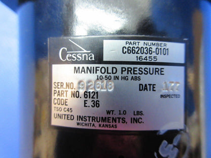 United Instruments Manifold Pressure Gauge P/N C662036-0101 WARRANTY (0924-1315)