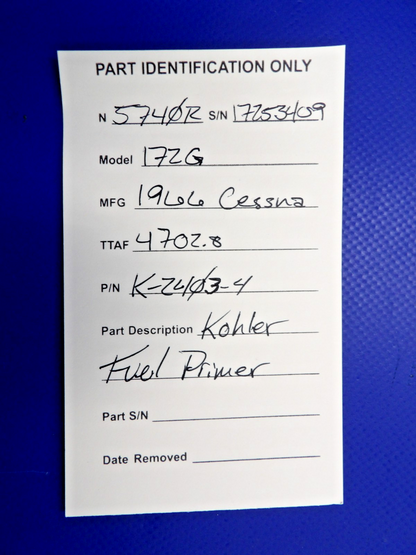 Cessna 172 / 172G Kohler Fuel Primer P/N K-2403-4 (0326-1209)13