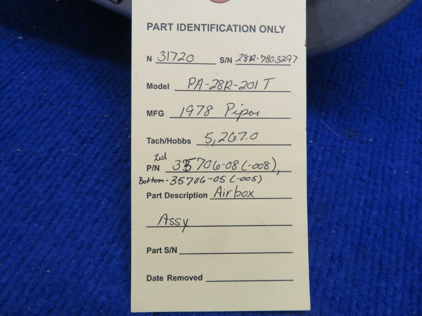 Piper PA-28R-201T Airbox Assembly P/N 35706-08, 35706-05 (0222-836)