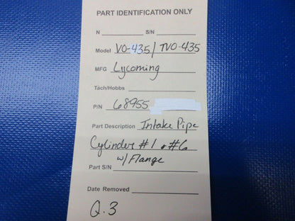 =Lycoming VO-435 Intake Pipe Cylinder #1 & #6 w/ Flange P/N 68955 (1124-1468)