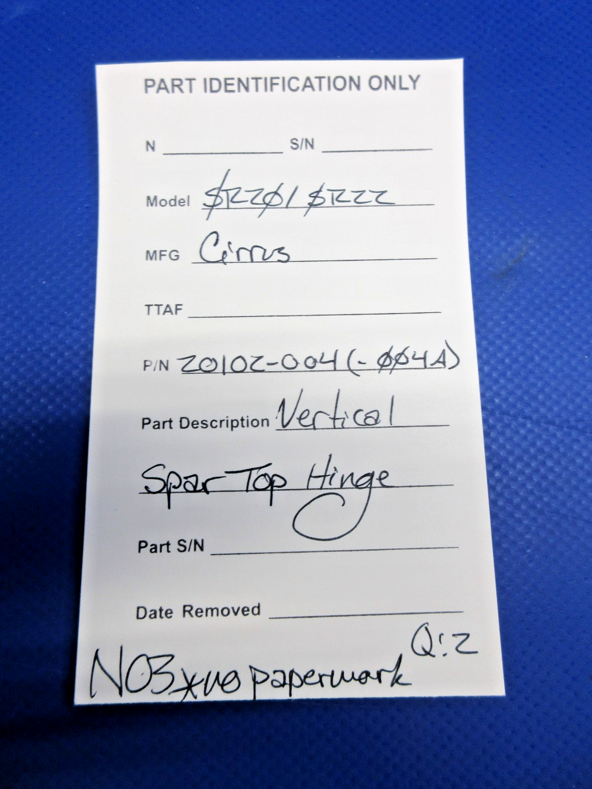Cirrus SR20 / SR22 Vertical Spar Top Hinge P/N 20102-004 NOS (0326-991)11