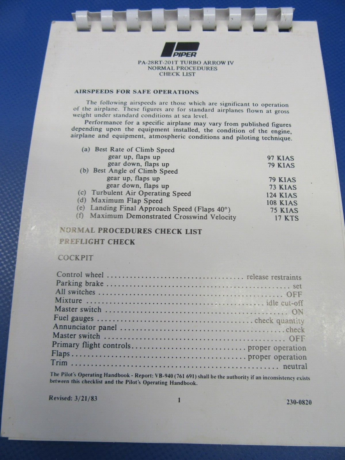 Various Original Piper Checklists PA-28 / PA-32 Lot of 9 (0124-31)