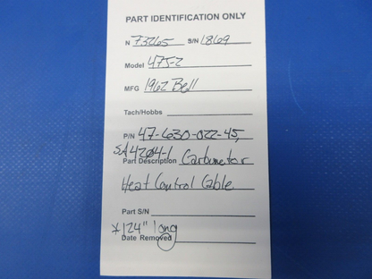 Bell 47J-2 Helicopter Carburetor Heat Control Cable P/N 47-630-022-4 (1124-1360)8