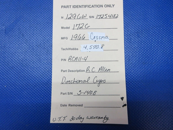 R.C. Allen Directional Gyro P/N RCA11-4 WARRANTY (1124-1246)