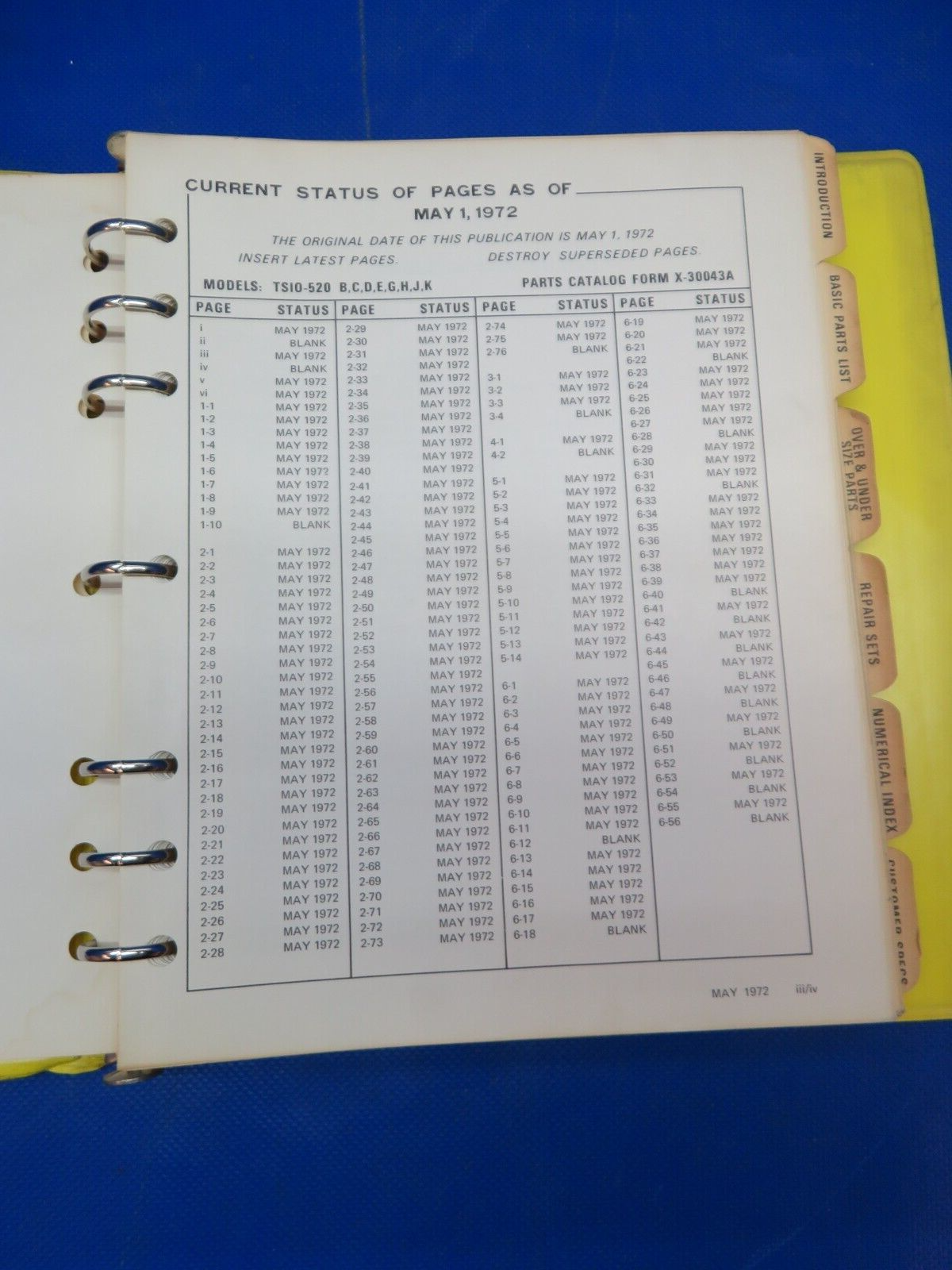 =Continental TSIO-520 Series 1972 Parts Catalog P/N X-30043A (1024-199)