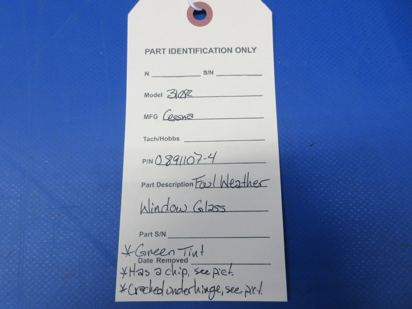 Cessna 310 / 310R Foul Weather Window Glass P/N 0891107-4 (1024-1203)