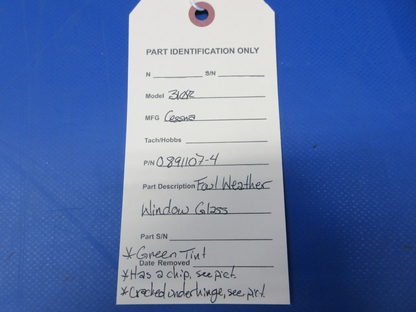 Cessna 310 / 310R Foul Weather Window Glass P/N 0891107-4 (1024-1203)