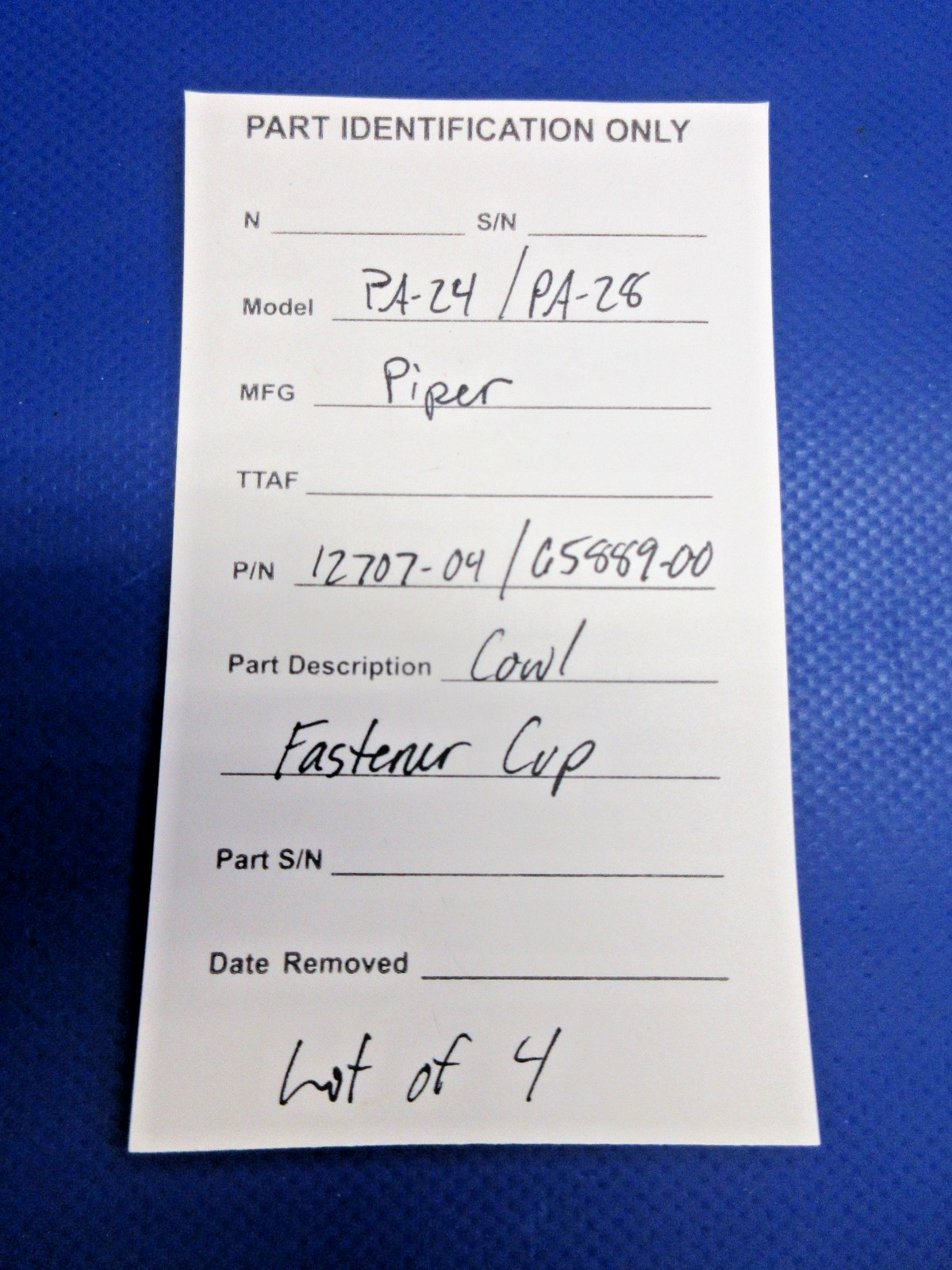 Piper PA-24 / PA-28 Cowl Fastener Cup P/N 65889-00 LOT OF 4 (0826-724)11