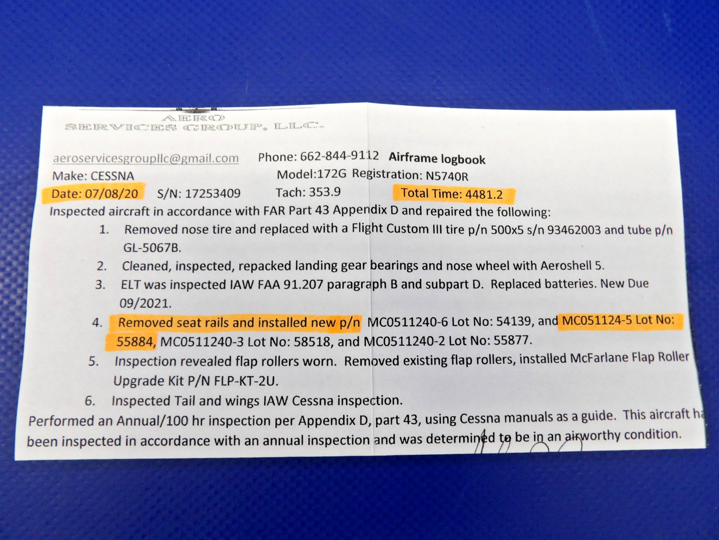 Cessna 172 / 172G McFarlane INBD LH Seat Rail P/N MC0511240-5 (0326-1275)1