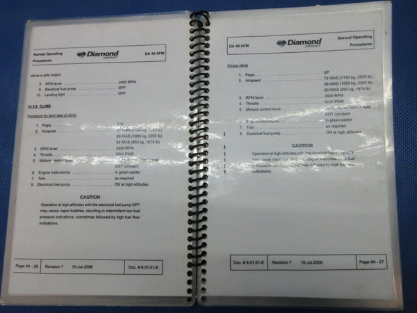 Diamond Aircraft Flight Manual DA40 & Checklist Doc.#6.01.01-E (1124-1263)