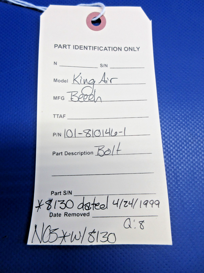 Beech King Air Bolt w/8130 P/N 101-810146-1 NOS (0426-778)12