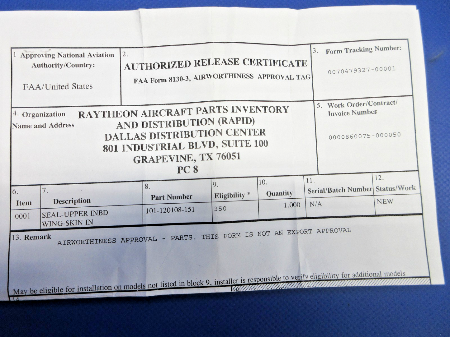 Beech King Air Wing Seal P/N 101-120108-151 LOT OF 2 NOS (0426-837)2