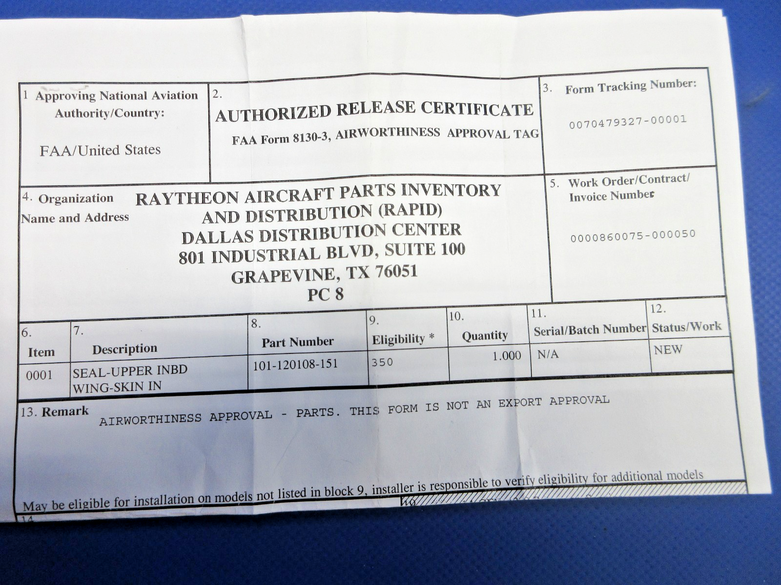 Beech King Air Wing Seal P/N 101-120108-151 LOT OF 2 NOS (0426-837)2