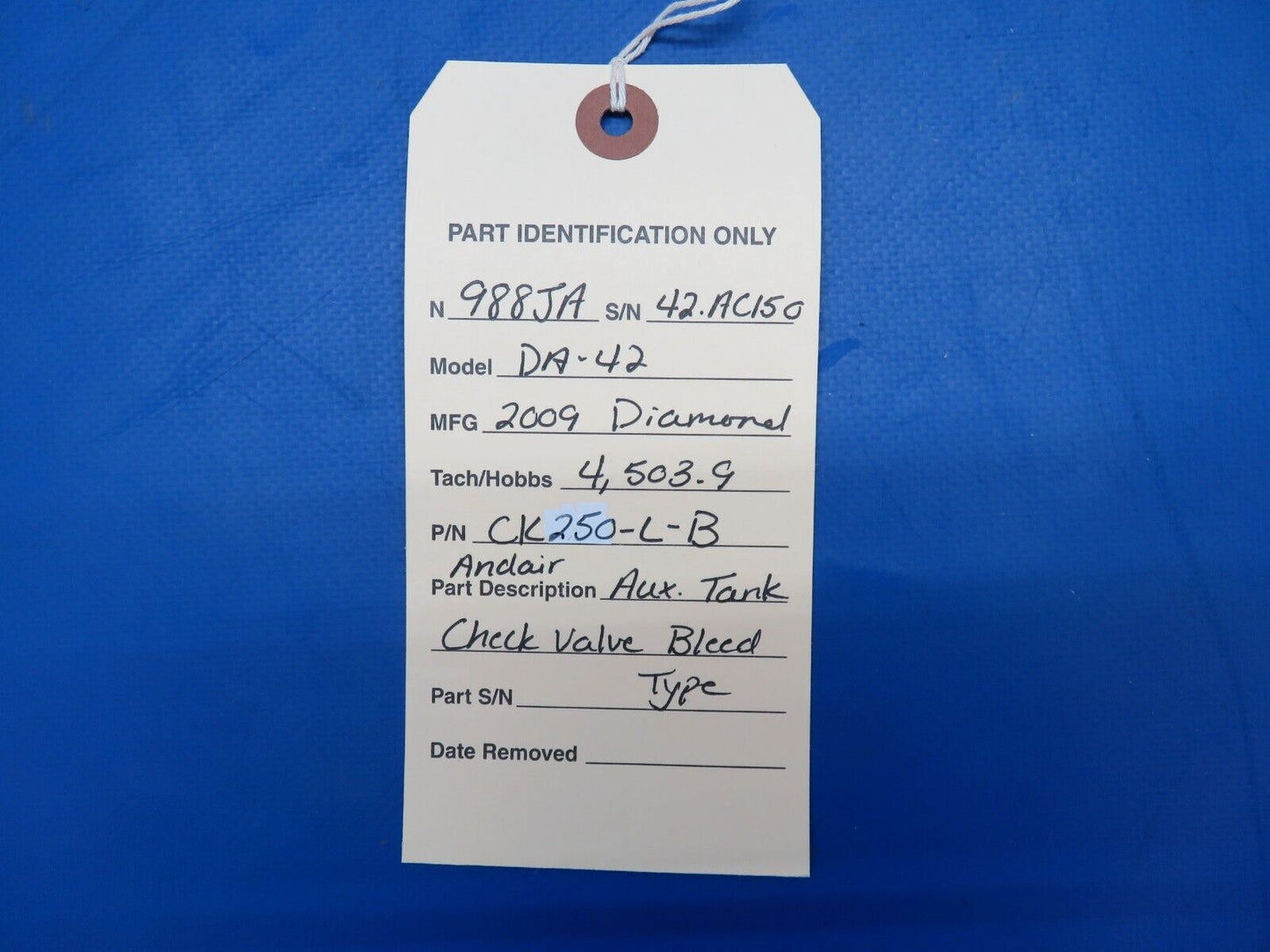 Diamond Andair Auxiliary Tank Check Valve Bleed Type P/N CK250-L-B (0623-116)