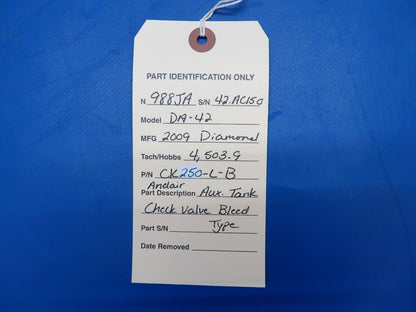 Diamond Andair Auxiliary Tank Check Valve Bleed Type P/N CK250-L-B (0623-116)