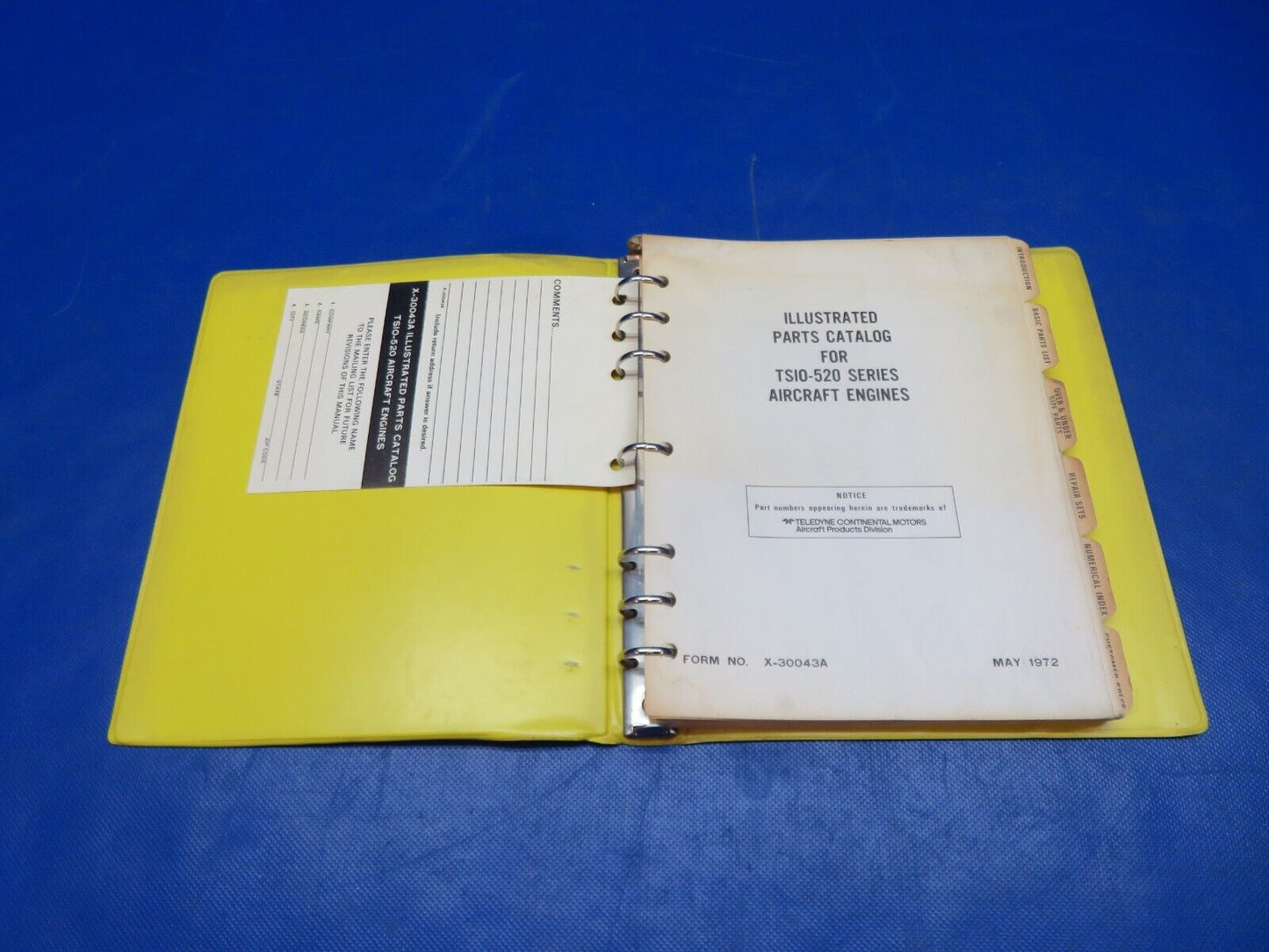 =Continental TSIO-520 Series 1972 Parts Catalog P/N X-30043A (1024-199)