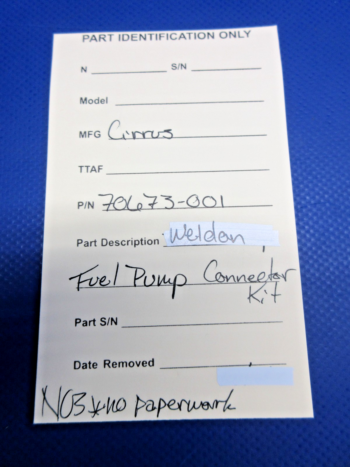 Cirrus Weldon Fuel Pump Connector Kit P/N 70673-001 NOS (0426-706)21