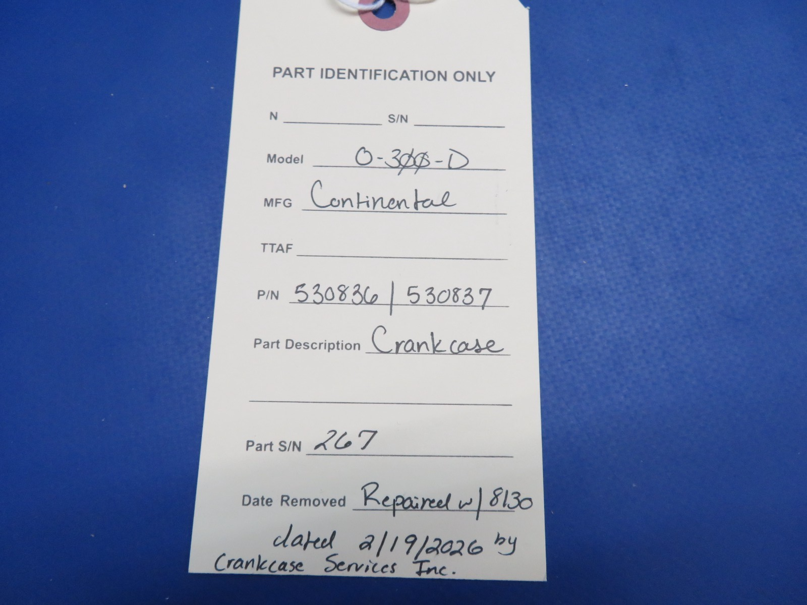 Continental O-300-D Crankcase P/N 530836, 530837 REPAIRED w/ 8130 (0326-1768)22