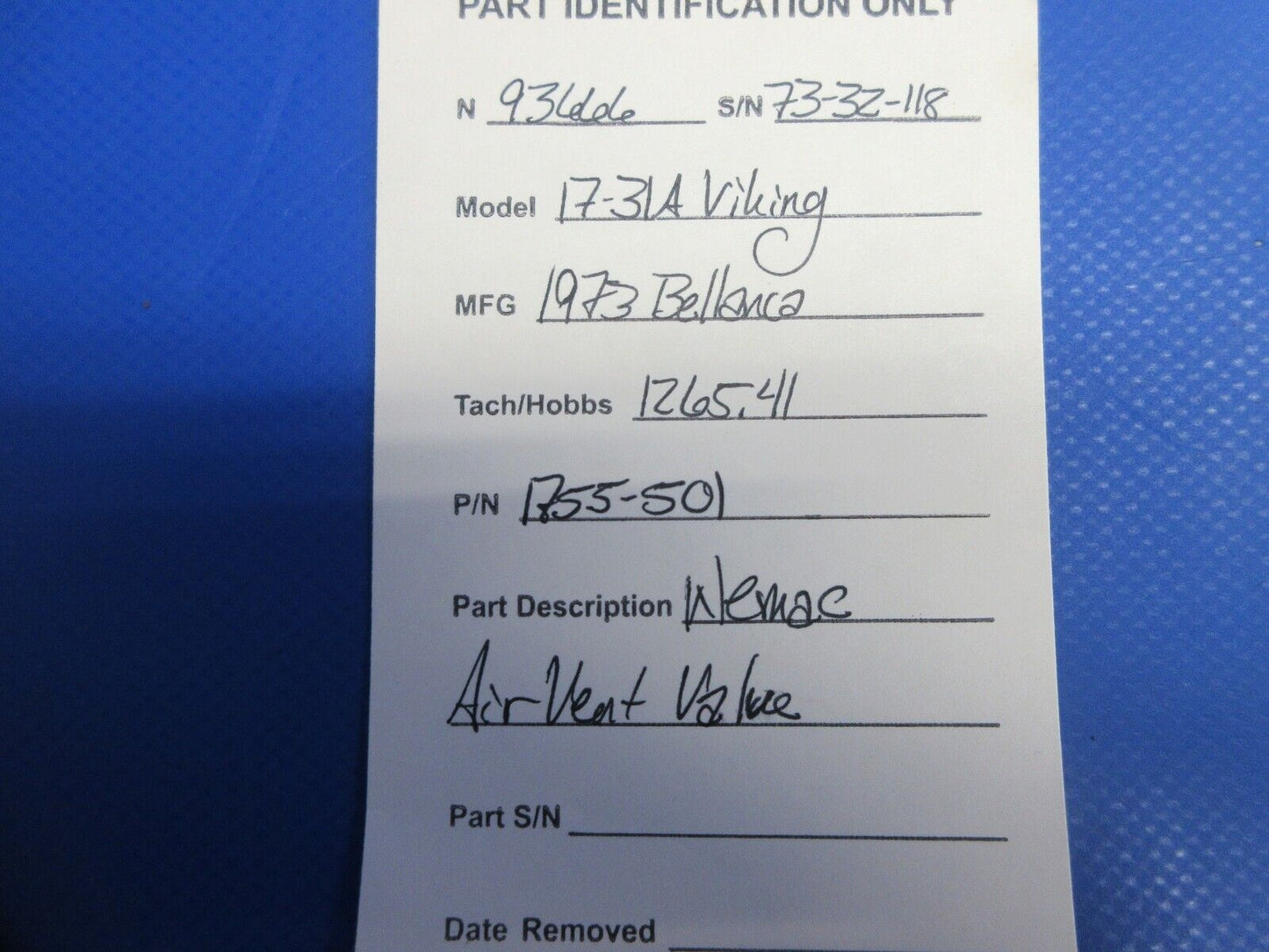 Bellanca 17-31A Viking Wemac Air Vent Valve P/N 1755-501 (0924-808)