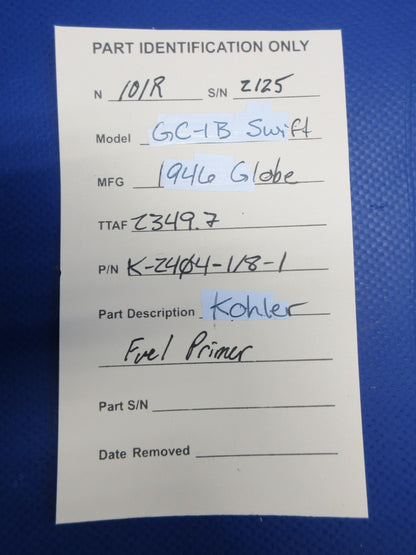Globe GC-1B Swift Kohler Fuel Primer P/N K-2404-1/8-1 (0326-808)10