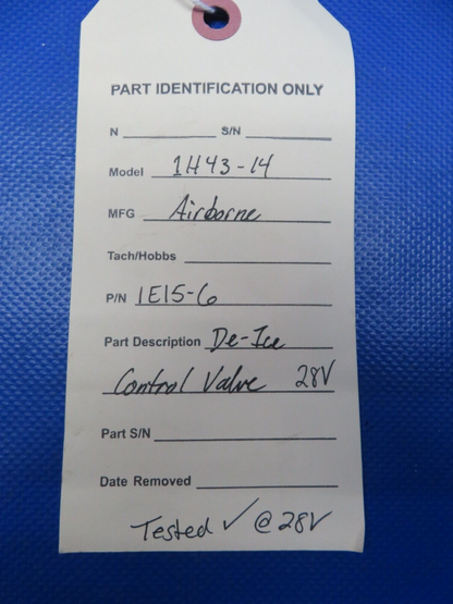 Airborne 1H43-14 De-Ice Control Valve 28v P/N 1E15-6 TESTED (0724-120)13