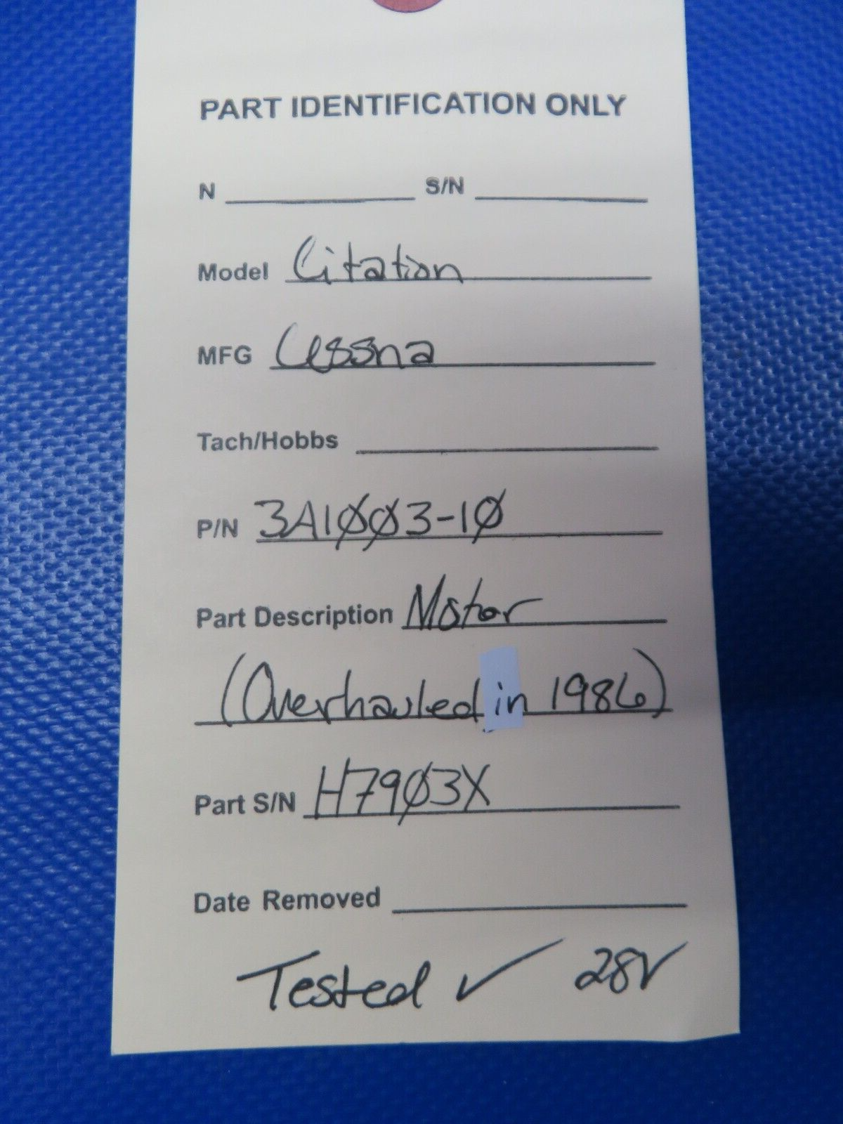 Cessna Citation Motor 28v P/N 3A1003-10 OH in 1986 TESTED (0424-233)