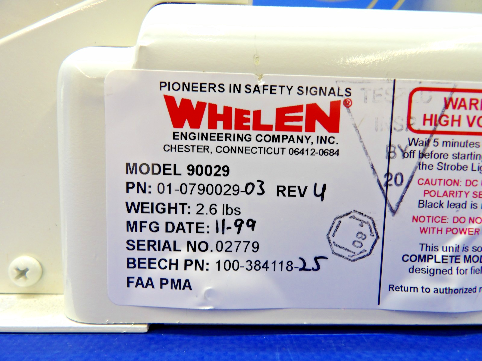 Whelen 90029 LH Strobe Wing Tip Light 28V P/N 100-384118-25 TESTED (0426-1334)1