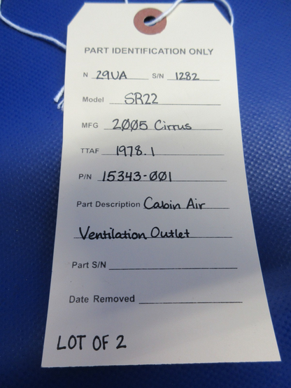 Cirrus SR22 Cabin Air Ventilation Outlet P/N 15343-001 LOT OF 2 (0926-854)10