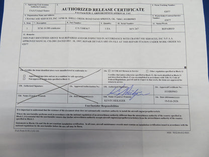 Continental O-300-D Crankcase P/N 530836, 530837 REPAIRED w/ 8130 (0326-1768)1