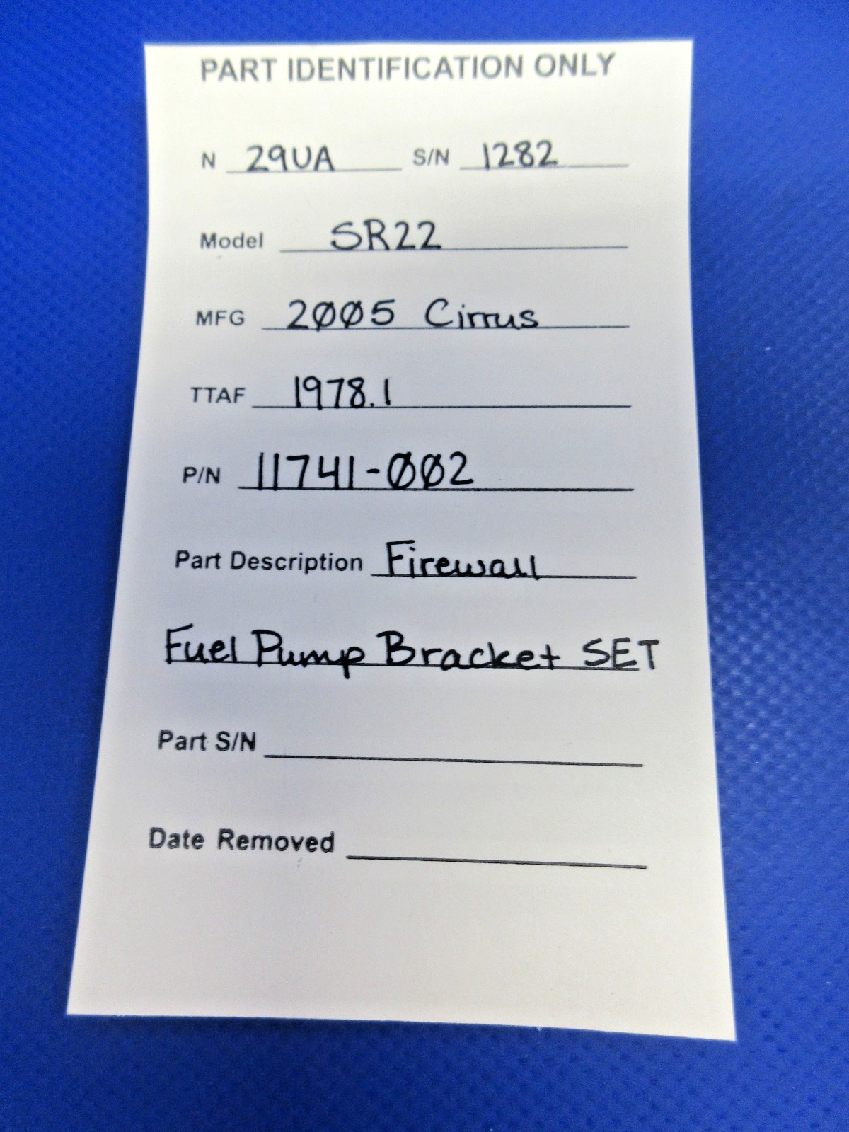 Cirrus SR22 Firewall Fuel Pump Bracket SET P/N 11741-002 (0926-869)9