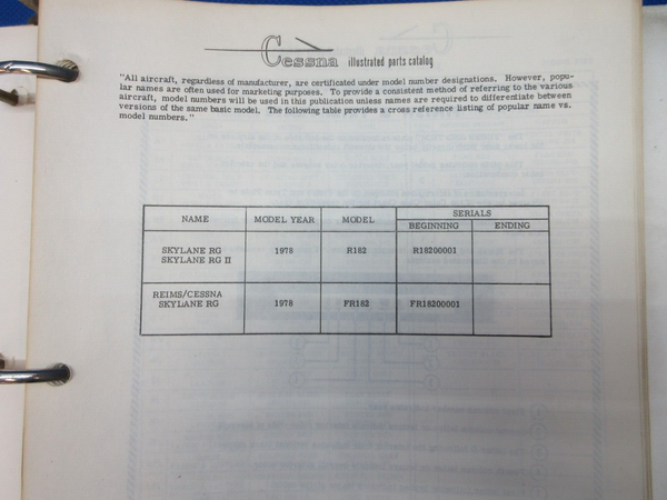 1978 Cessna R182 Parts Catalo P/N P571-12 (1024-1239)