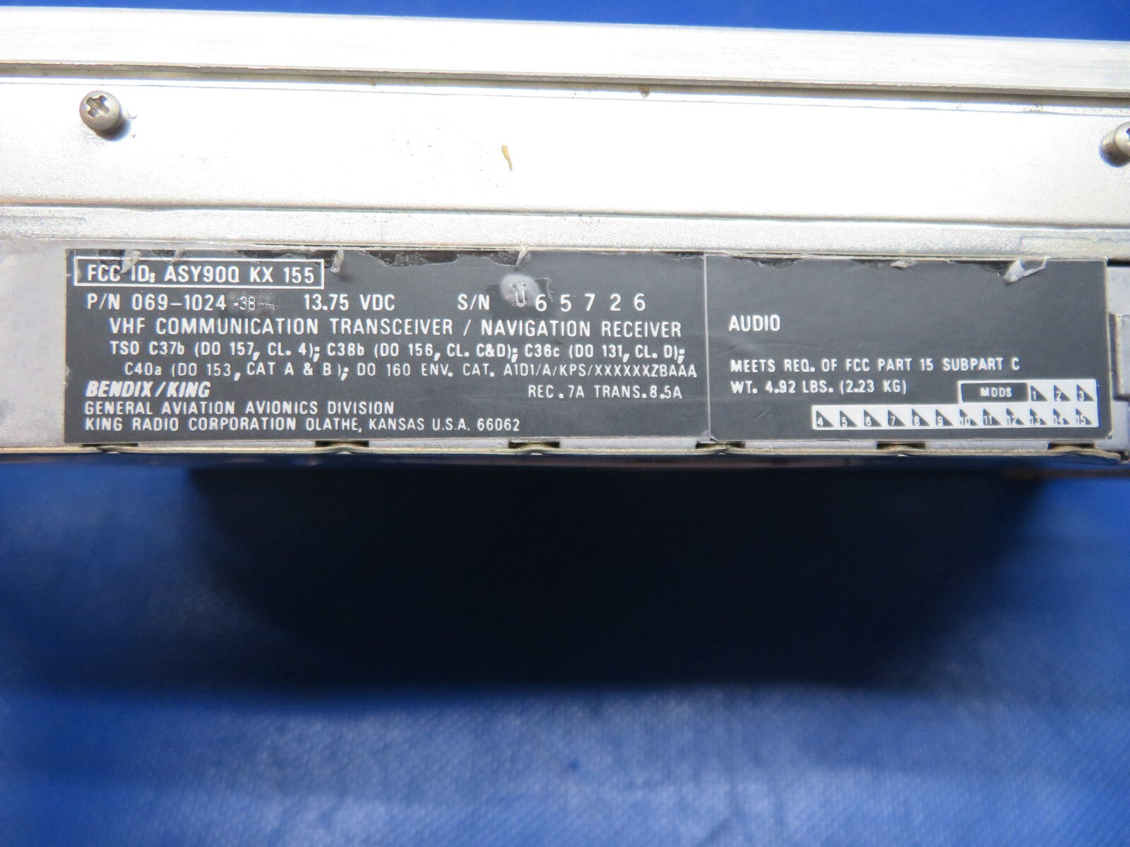 King KX155 Nav / Com w/ Rack 14v P/N 069-1024-38 TESTED w/ 8130 (0624-162)2