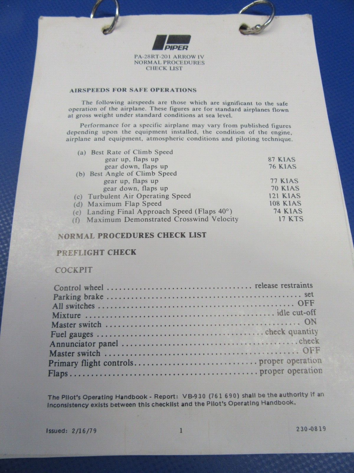 Various Original Piper Checklists PA-28 / PA-32 Lot of 9 (0124-31)