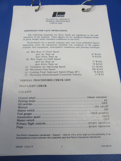 Various Original Piper Checklists PA-28 / PA-32 Lot of 9 (0124-31)