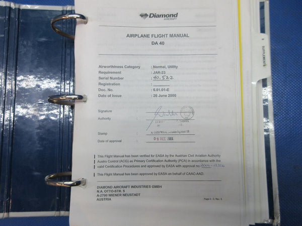 Diamond Aircraft Flight Manual DA40 & Checklist Doc.#6.01.01-E (1124-1263)