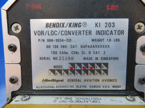 Bendix King KI 203 VOR/LOC Indicator 14/28v 066-3034-00 TESTED 8130 (1224-101)