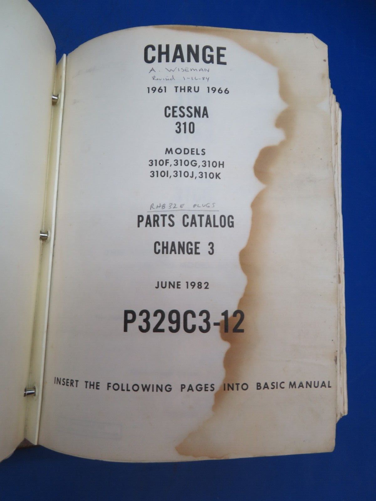 Cessna 310 Service Manual & Parts Catalog 1982 P/N D455C3-13 (0923-495)
